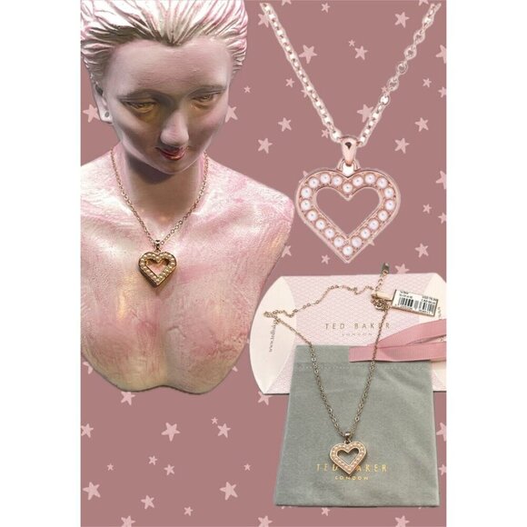 Ted Baker Jewelry - Ted Baker Rose-Gold Reversible Faux Pearl-Crystal Pave Heart Pendant Necklace